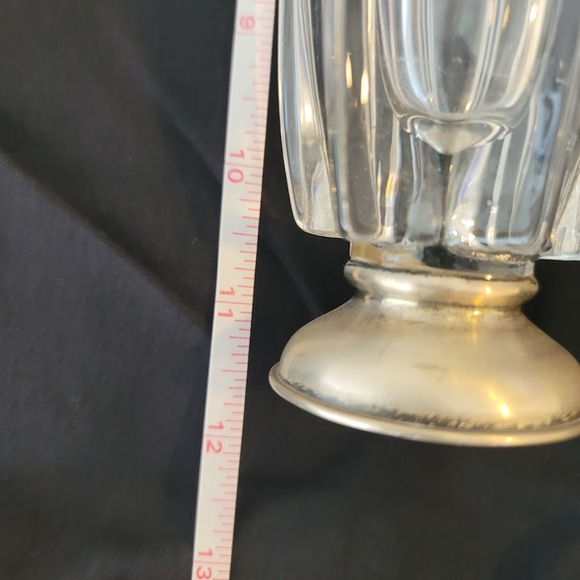 Crystal 12"  clear glass swung vase with Silver Stamped base 1960's V top taper - Picture 7 of 8